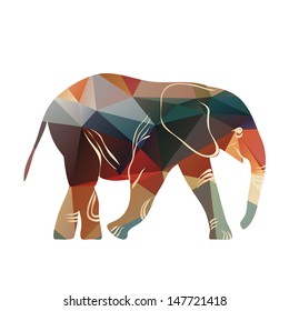 Cartoon elephant. The silhouette of the elephant collected from geometric pattern.