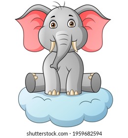 Cartoon elephant sitting on cloud. Vector illustration
