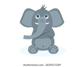 Cartoon Elephant Sitting with a Thoughtful Expression.