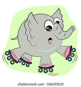 cartoon elephant skating on rollers. sport animal illustration
