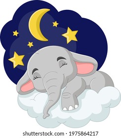 Cartoon elephant sleeping on the cloud