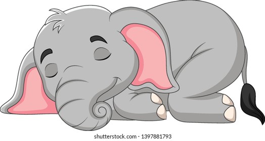 Cartoon elephant sleeping on white background