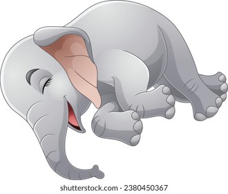 Cartoon elephant sleeping on white background