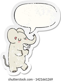cartoon elephant with speech bubble distressed distressed old sticker