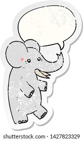 cartoon elephant with speech bubble distressed distressed old sticker