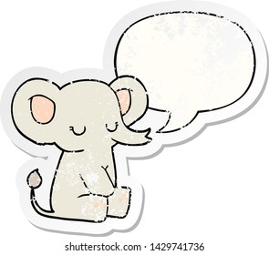 cartoon elephant with speech bubble distressed distressed old sticker