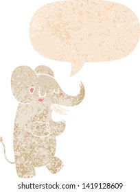 elefante de dibujos animados con burbuja de habla en un estilo retro angustiado con texturas estrafalarias
