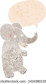 cartoon elephant with speech bubble in grunge distressed retro textured style