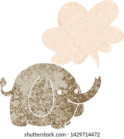 cartoon elephant with speech bubble in grunge distressed retro textured style
