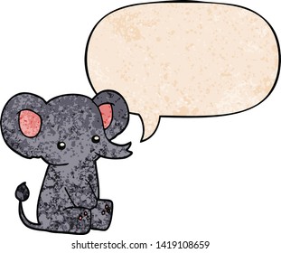 elefante de dibujos animados con burbuja de habla en estilo de textura retro