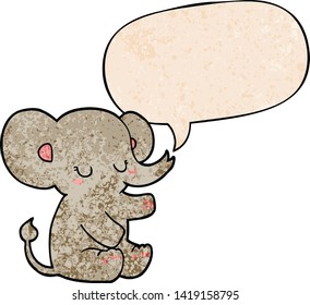elefante de dibujos animados con burbuja de habla en estilo de textura retro