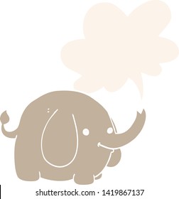 elefante de dibujos animados con burbuja de habla en estilo retro