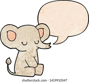 elefante de dibujos animados con burbuja de habla en estilo de textura retro