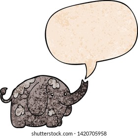 elefante de dibujos animados con burbuja de habla en estilo de textura retro
