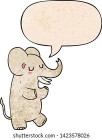 cartoon elephant with speech bubble in retro texture style