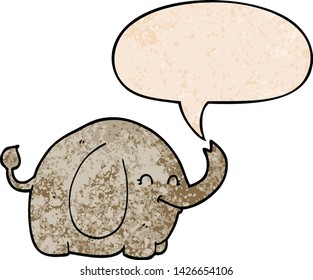 cartoon elephant with speech bubble in retro texture style