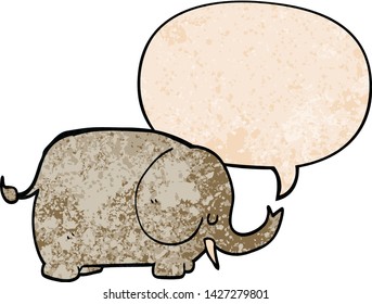 cartoon elephant with speech bubble in retro texture style