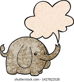 elefante de dibujos animados con burbuja de habla en estilo de textura retro
