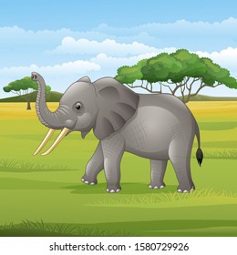 Cartoon elephant standing in the savannah