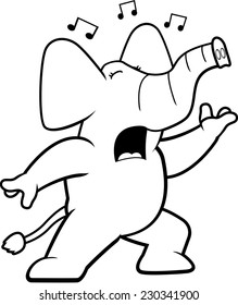 A cartoon elephant standing and singing a song.