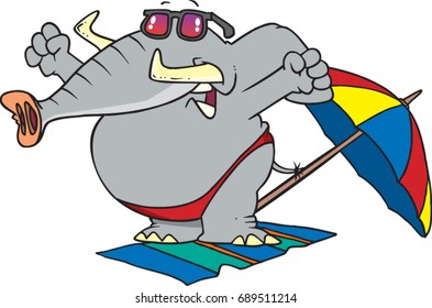 cartoon elephant stretching on the beach