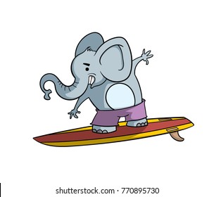 Cartoon elephant surfing