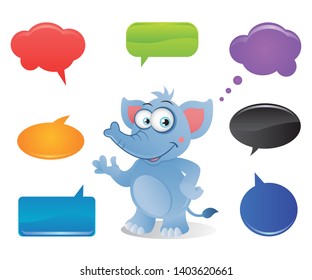 Cartoon Elephant talking with speech bubbles & speech balloons