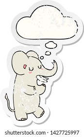 cartoon elephant with thought bubble as a distressed worn sticker