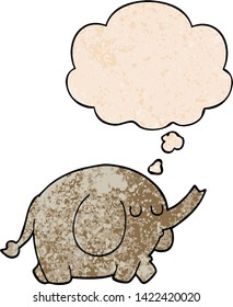 cartoon elephant with thought bubble in grunge texture style