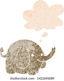 elefante de dibujos animados con burbuja de pensamiento de estilo retro angustiado