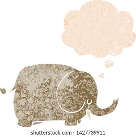 elefante de dibujos animados con burbuja de pensamiento de estilo retro angustiado