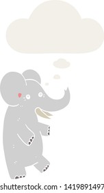 cartoon elephant with thought bubble in retro style