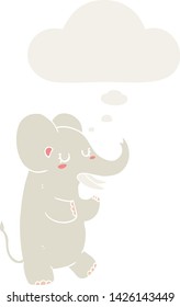 cartoon elephant with thought bubble in retro style