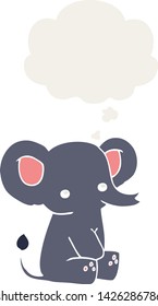 elefante de dibujos animados con burbuja de ideas en estilo retro