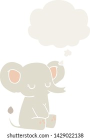 cartoon elephant with thought bubble in retro style