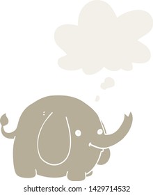 elefante de dibujos animados con burbuja de ideas en estilo retro