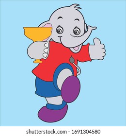 Cartoon-Elefant mit Trophäe für Spielschule