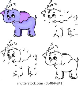 Cartoon elephant. Vector illustration. Coloring and dot to dot educational game for kids