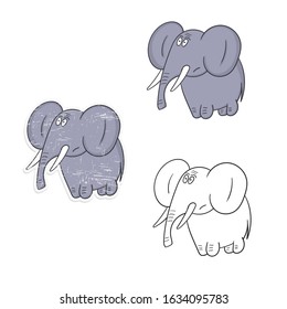 Cartoon elephant. Vector illustration in the form of stickers and coloring with color example.
