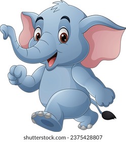 Cartoon elephant walking on white background