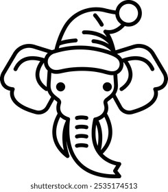 Elefante de desenho animado usando chapéu e chapéu de Papai Noel