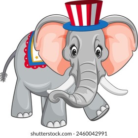 Cartoon elephant wearing a patriotic top hat