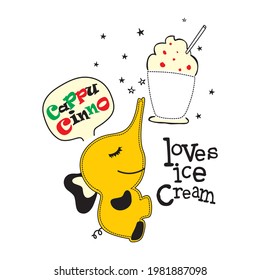 cartoon elephant who loves ice cream - vector illustration