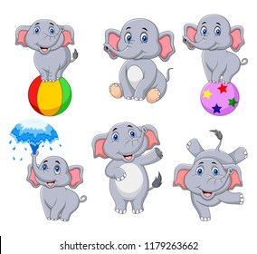 Cartoon elephants collection with different actions