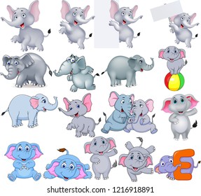 Cartoon elephants collection with different actions