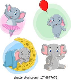 Cartoon elephants collection with different actions