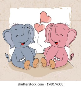 cartoon elephants with gift