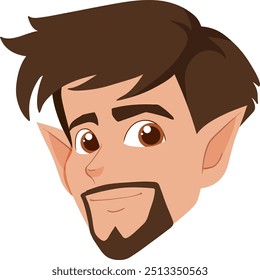 Elfo de desenhos animados com cabelo e barba castanhos