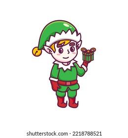 cartoon elf celebrating christmas vector illustration