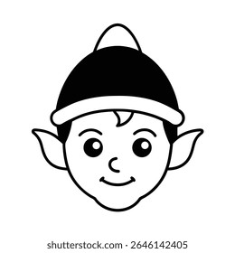a cartoon elf face with hat and ears in minimalist